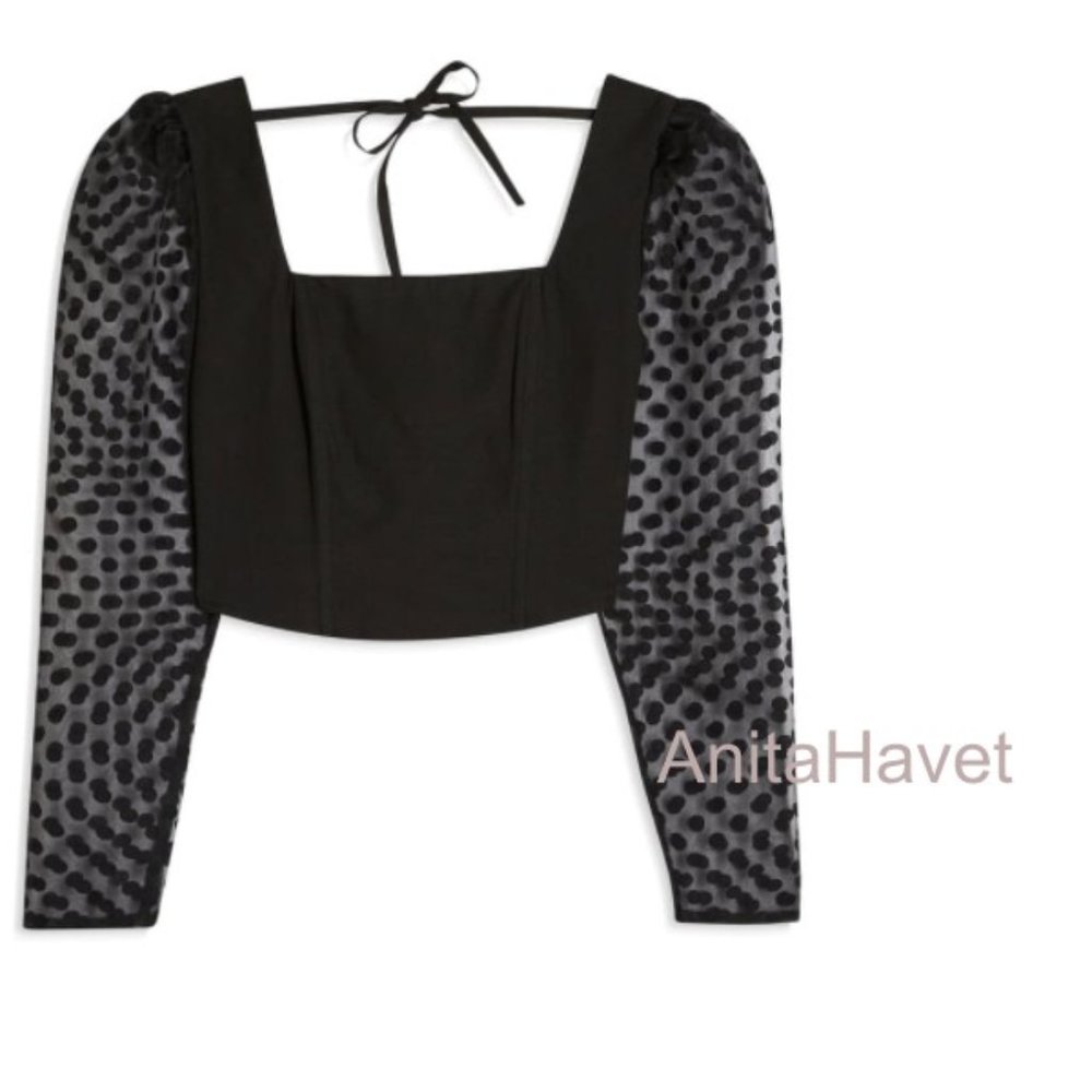 Topshop Women Organza Spot Corset Blouse